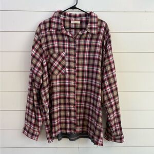 Pie In The Sky Women’s Plaid Band Tee- Flannel Button Up